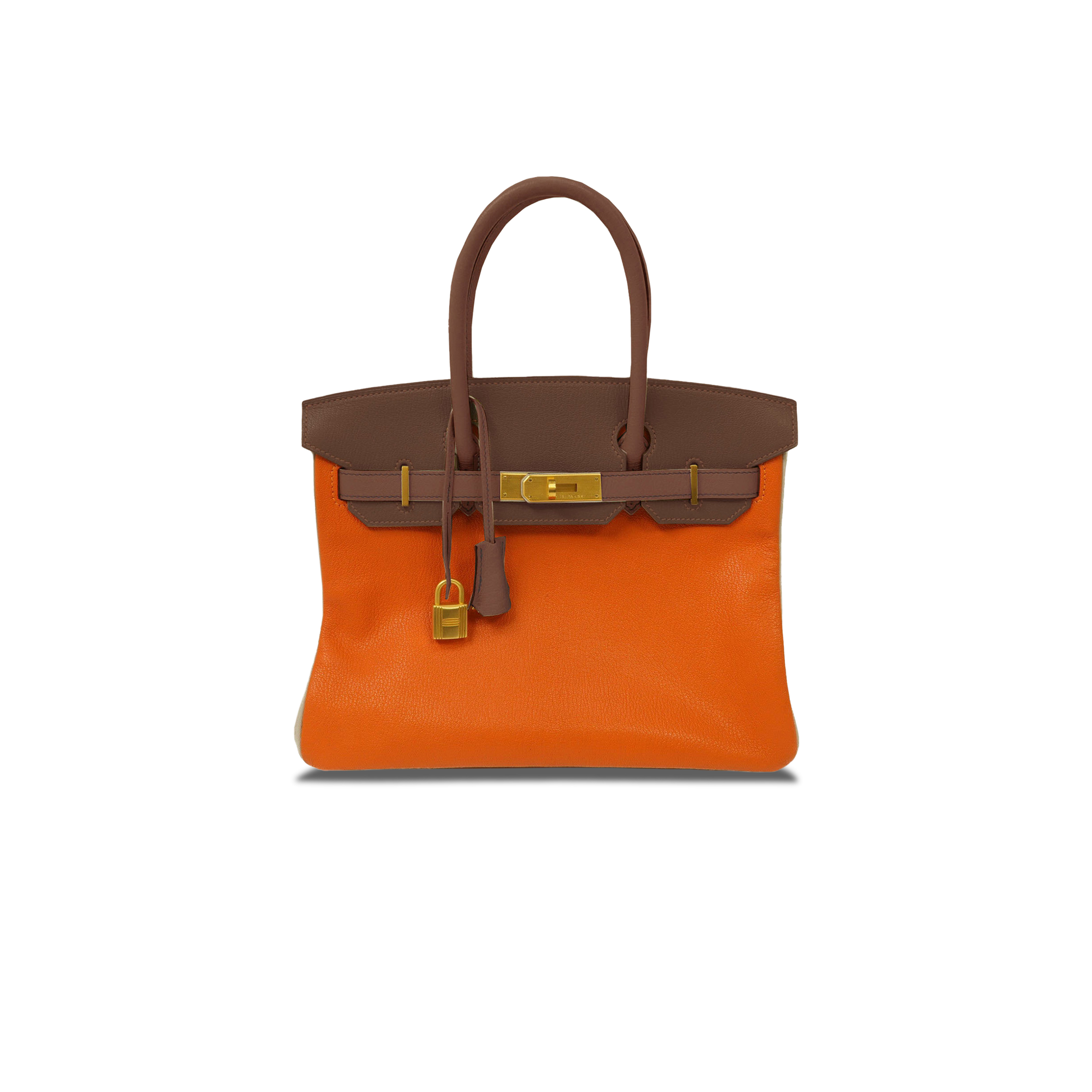 HERMES MASTER BIRKIN 25 TOGO LEATHER FLAME ORANGE CHOCOLATE SILVER BUCKLE BAG H028365CC16 (25*20*13cm)